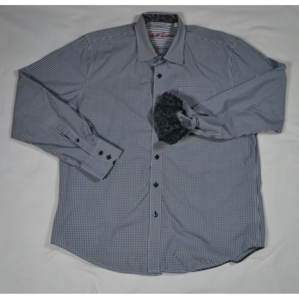 Robert Graham‎ Shirt Men L Classic Black White Check Graph Flip Cuff Geometric